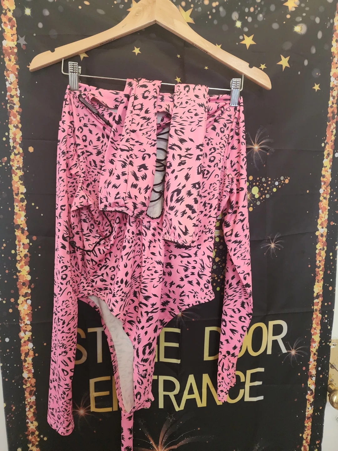 Pink Leopard Print Bodysuit with Lace-Up Detail - photo 2