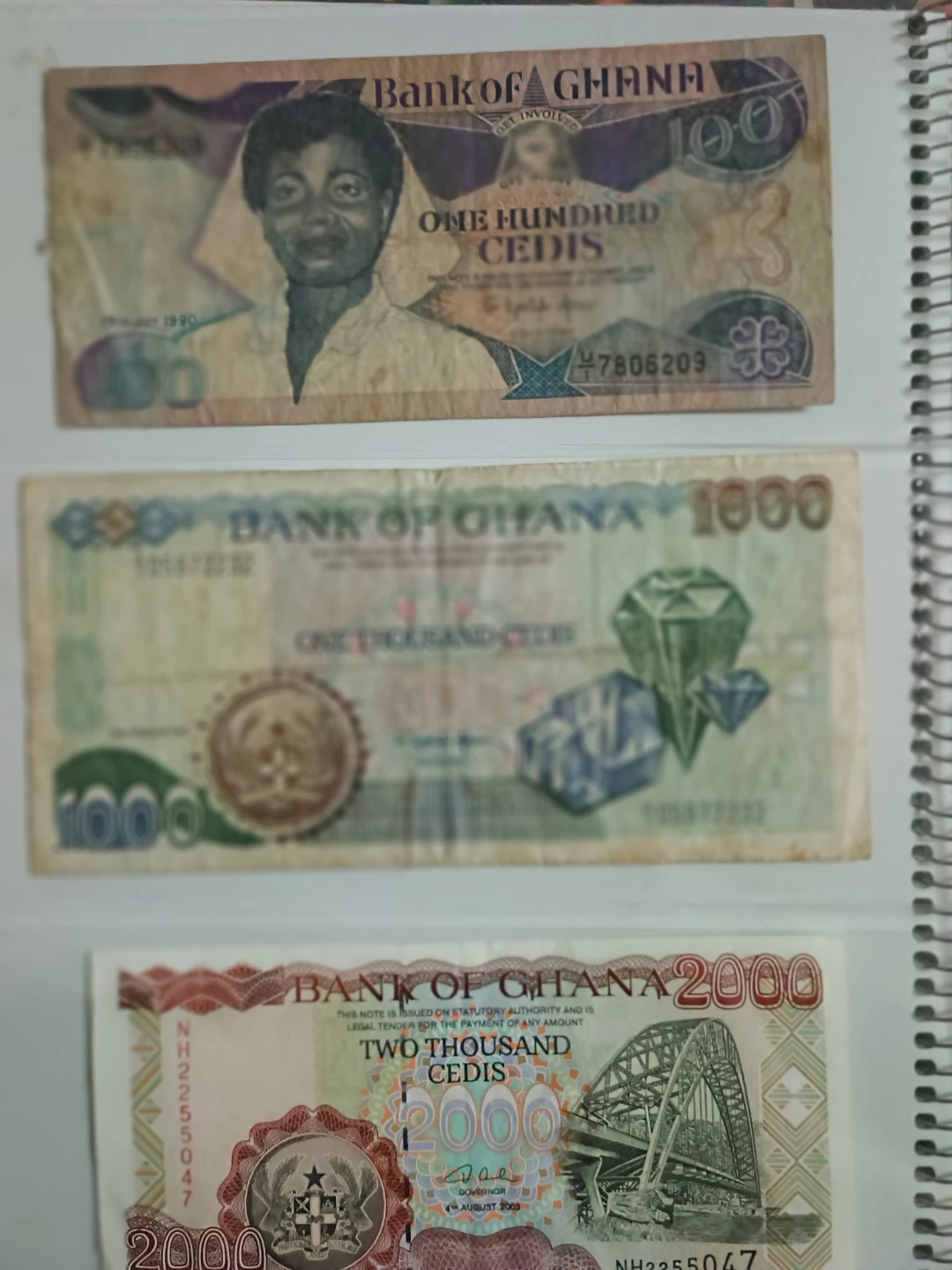 Bank of Ghana Currency Notes (100, 1000, 2000 Cedis)