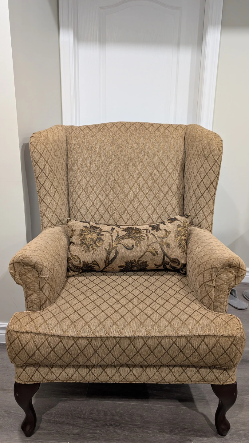 Tan Wingback Armchair with Decorative Pillow - photo 3