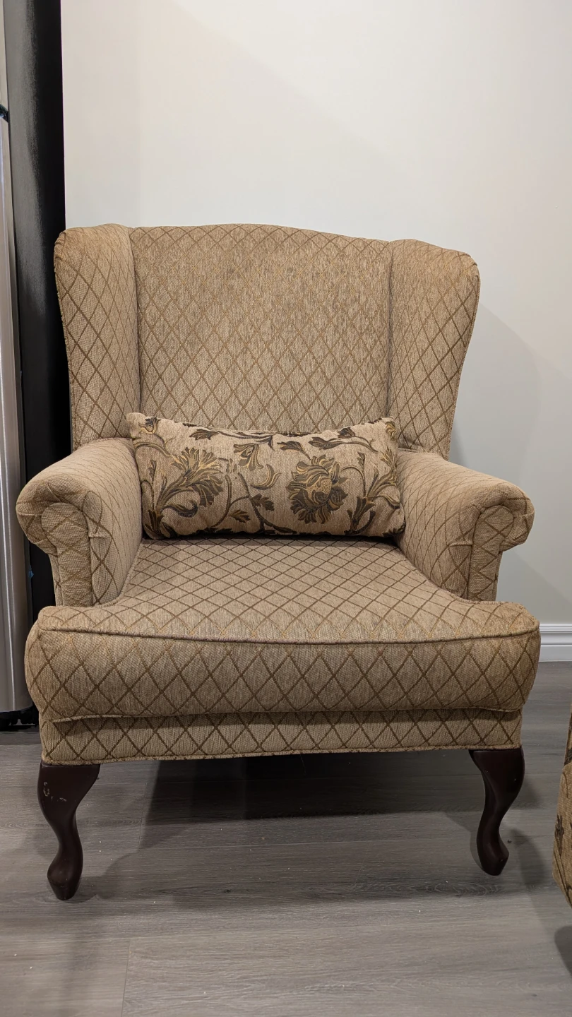 Tan Wingback Armchair with Decorative Pillow - photo 5