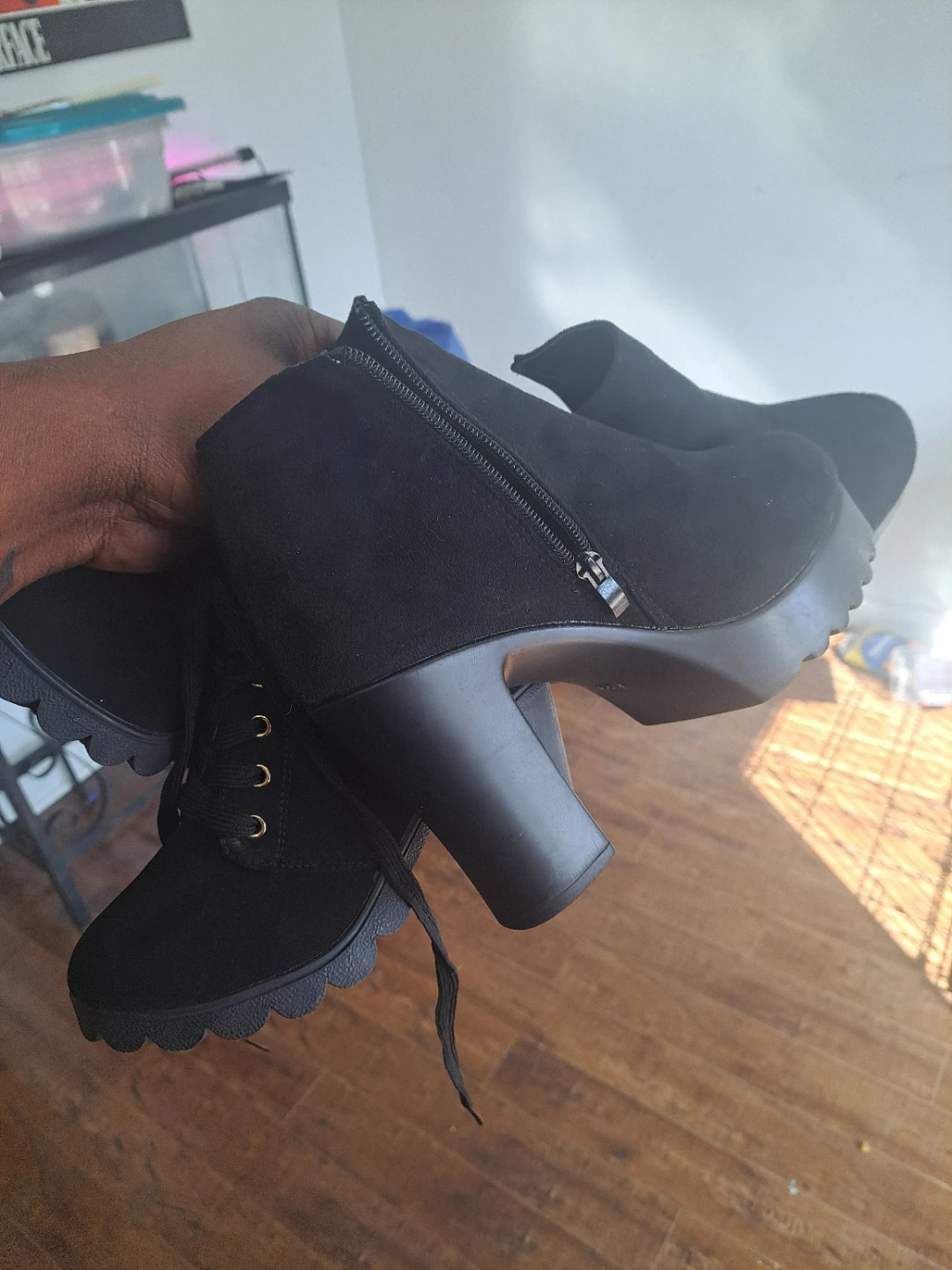 Black Lace-Up Platform Heel Boots