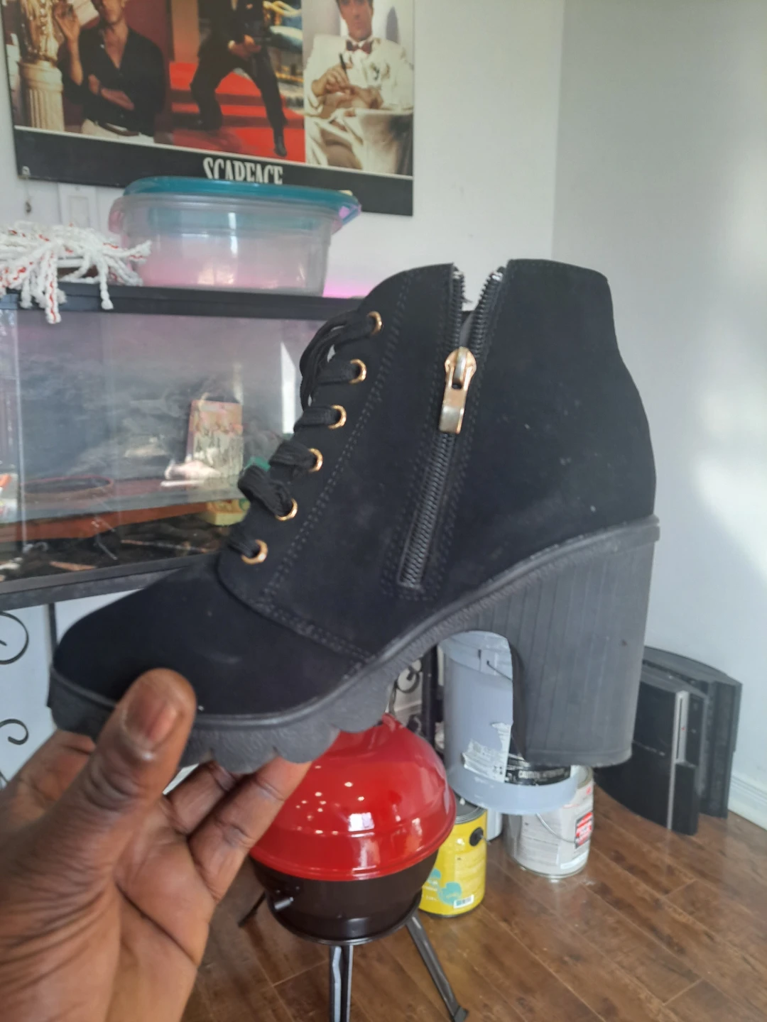 Black Lace-Up Platform Heel Boots - photo 4