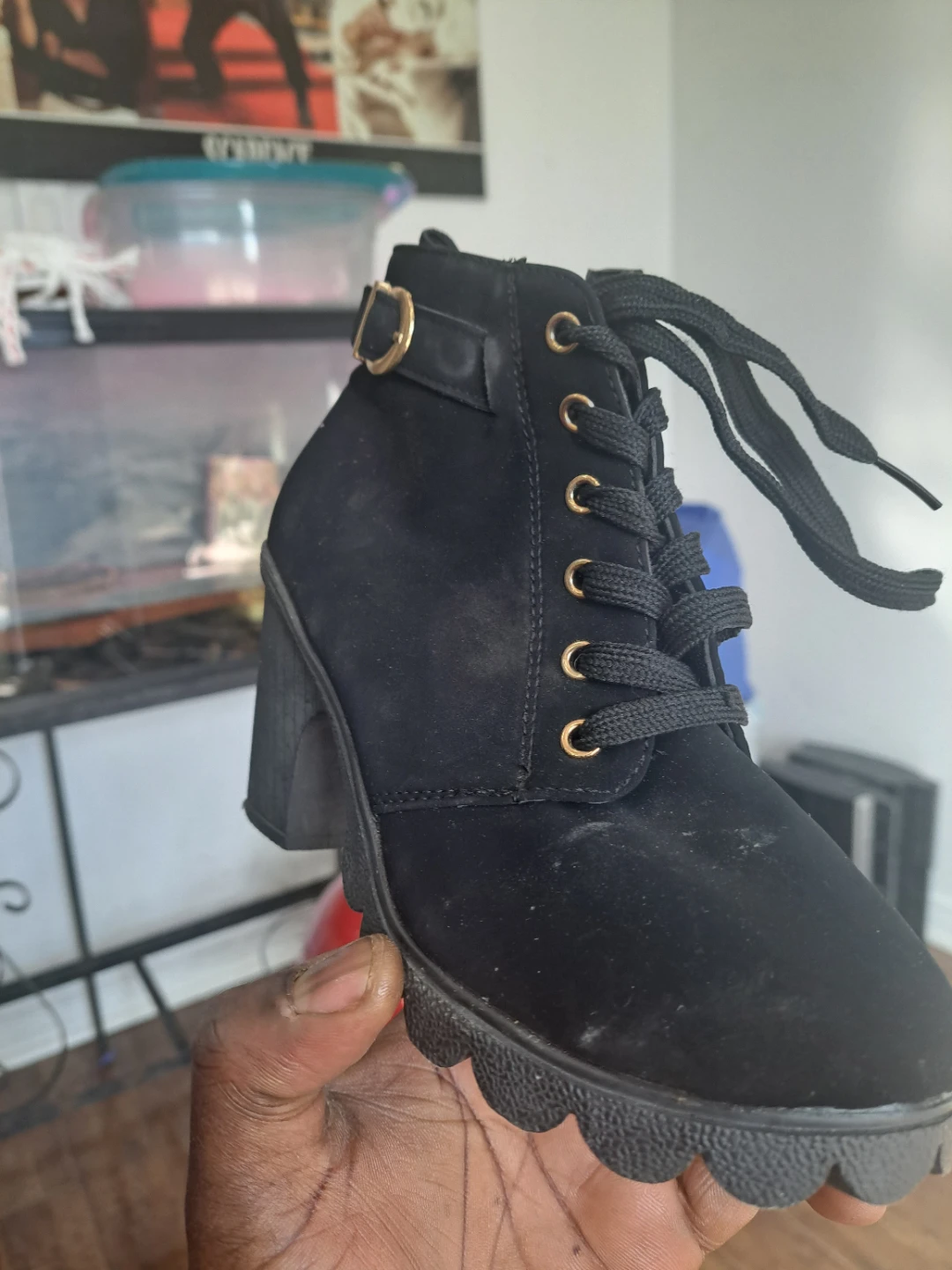Black Lace-Up Platform Heel Boots - photo 5