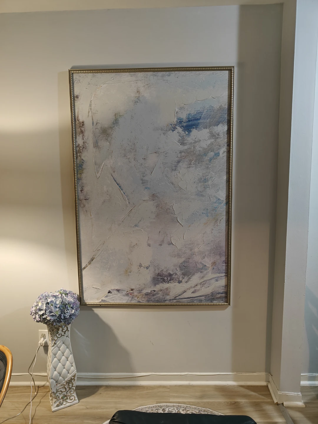 Large Abstract Canvas Wall Art with Gold Frame - photo 2