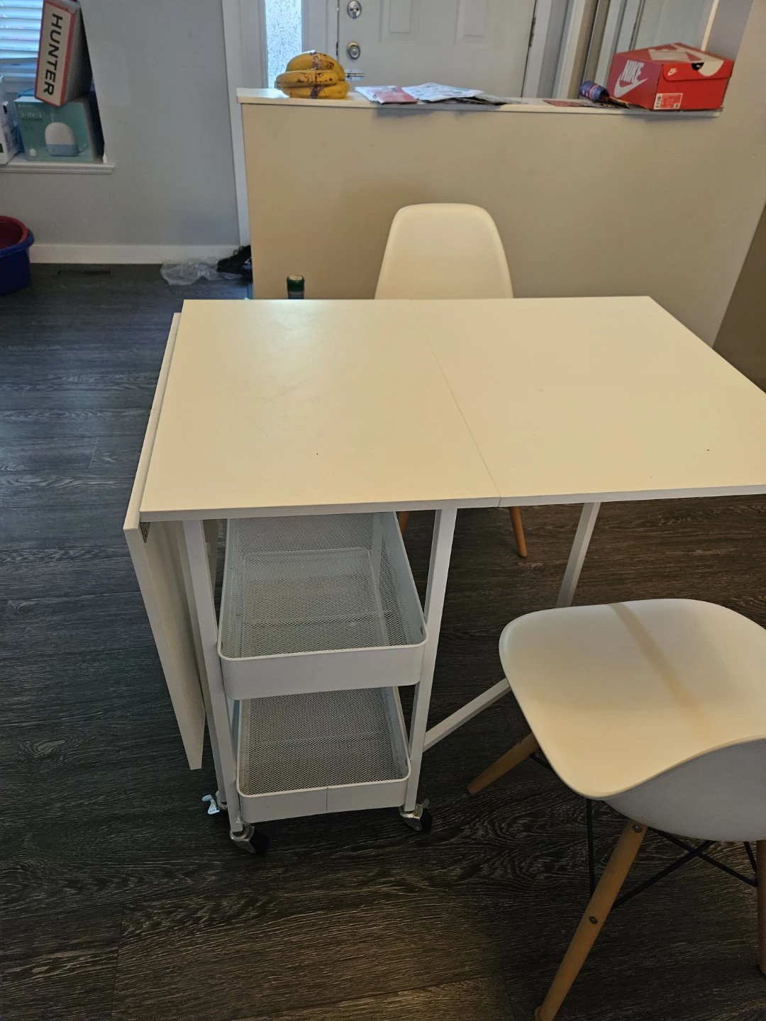 White Drop Leaf Table with Storage Cart