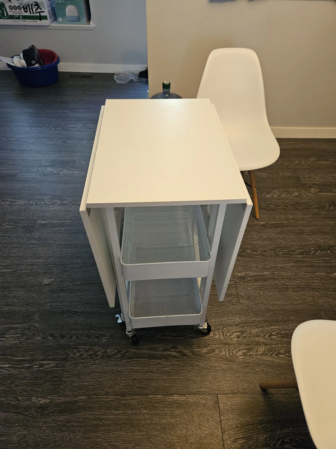 White Drop Leaf Table with Storage Cart - photo 2