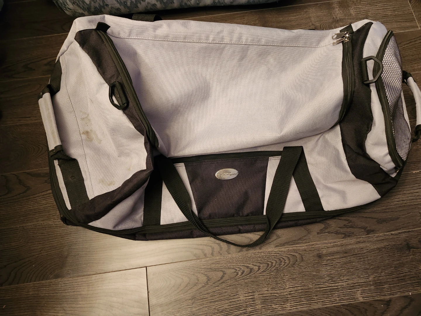 Light Grey and Black Duffle Bag