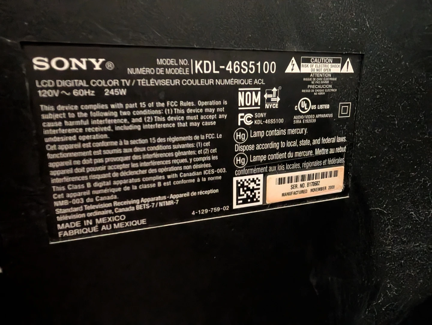 Sony BRAVIA KDL-46S5100 LCD HDTV - photo 2