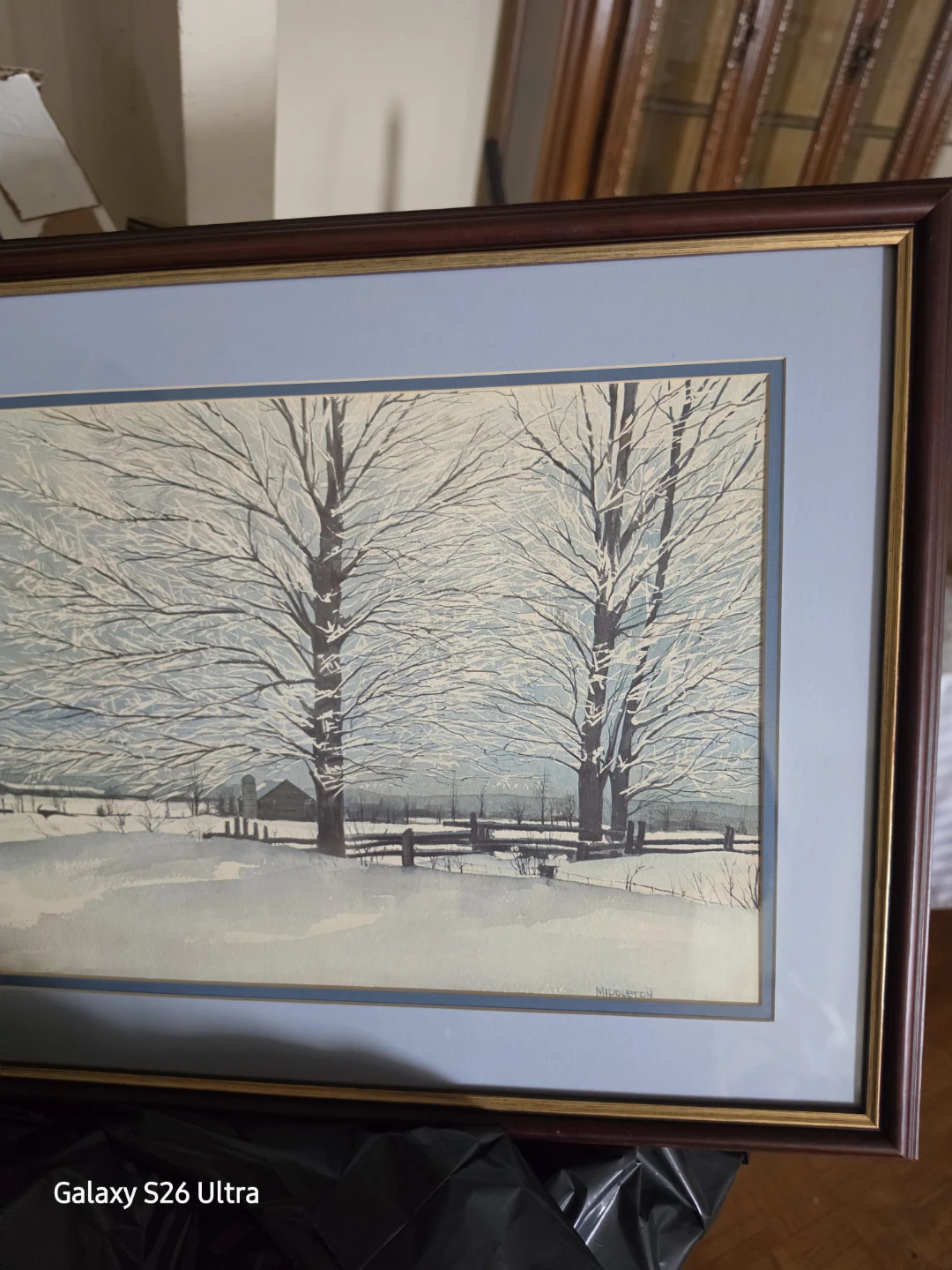 Framed Winter Landscape Watercolor Painting by Middleton - photo 3