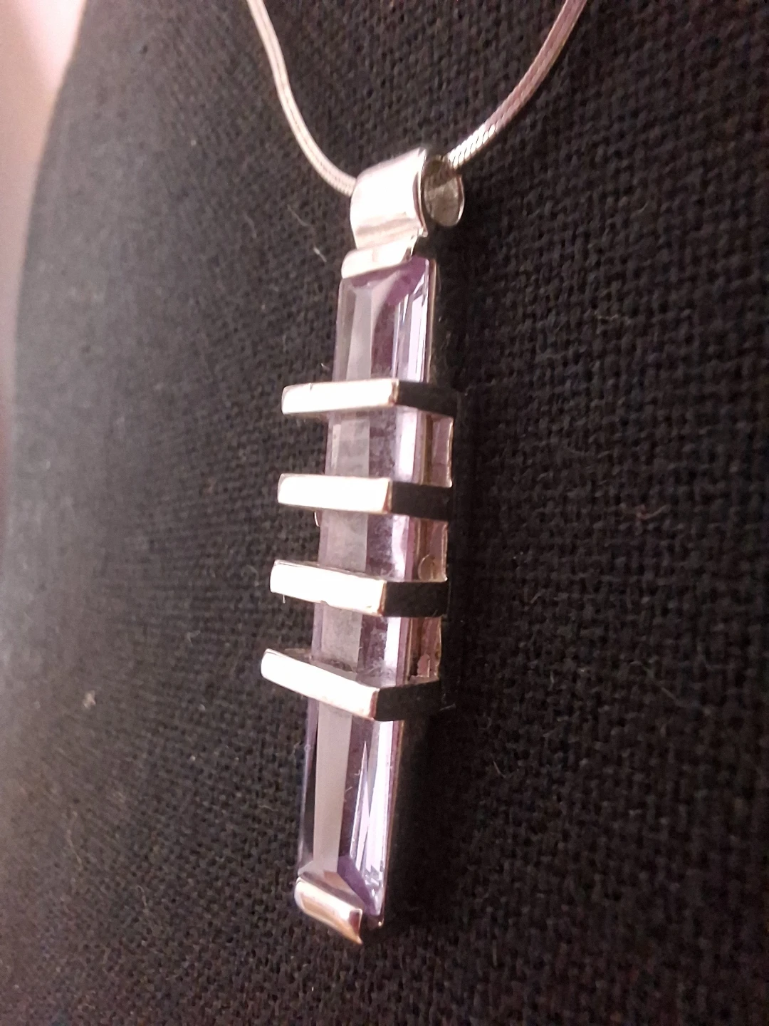 Stunning Rose de France Amethyst Baguette Silver stamped Pendant - photo 3