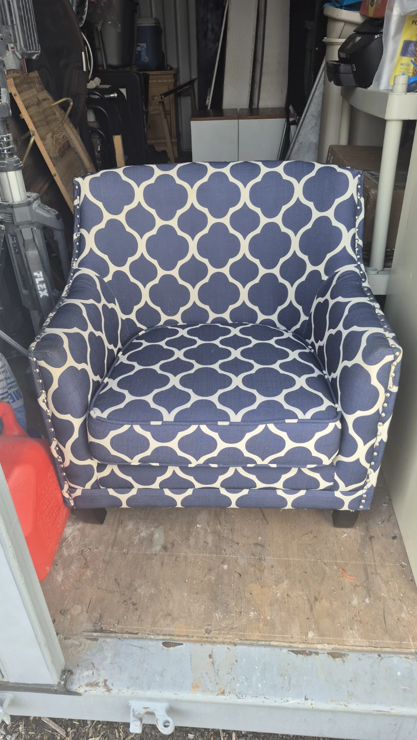 Blue and White Quatrefoil Accent Chair