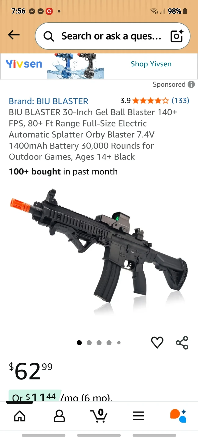 BIU BLASTER 30-Inch Gel Ball Blaster - Black