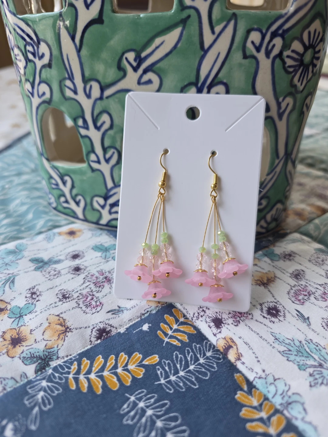 Pink Flower Dangle Earrings - photo 2