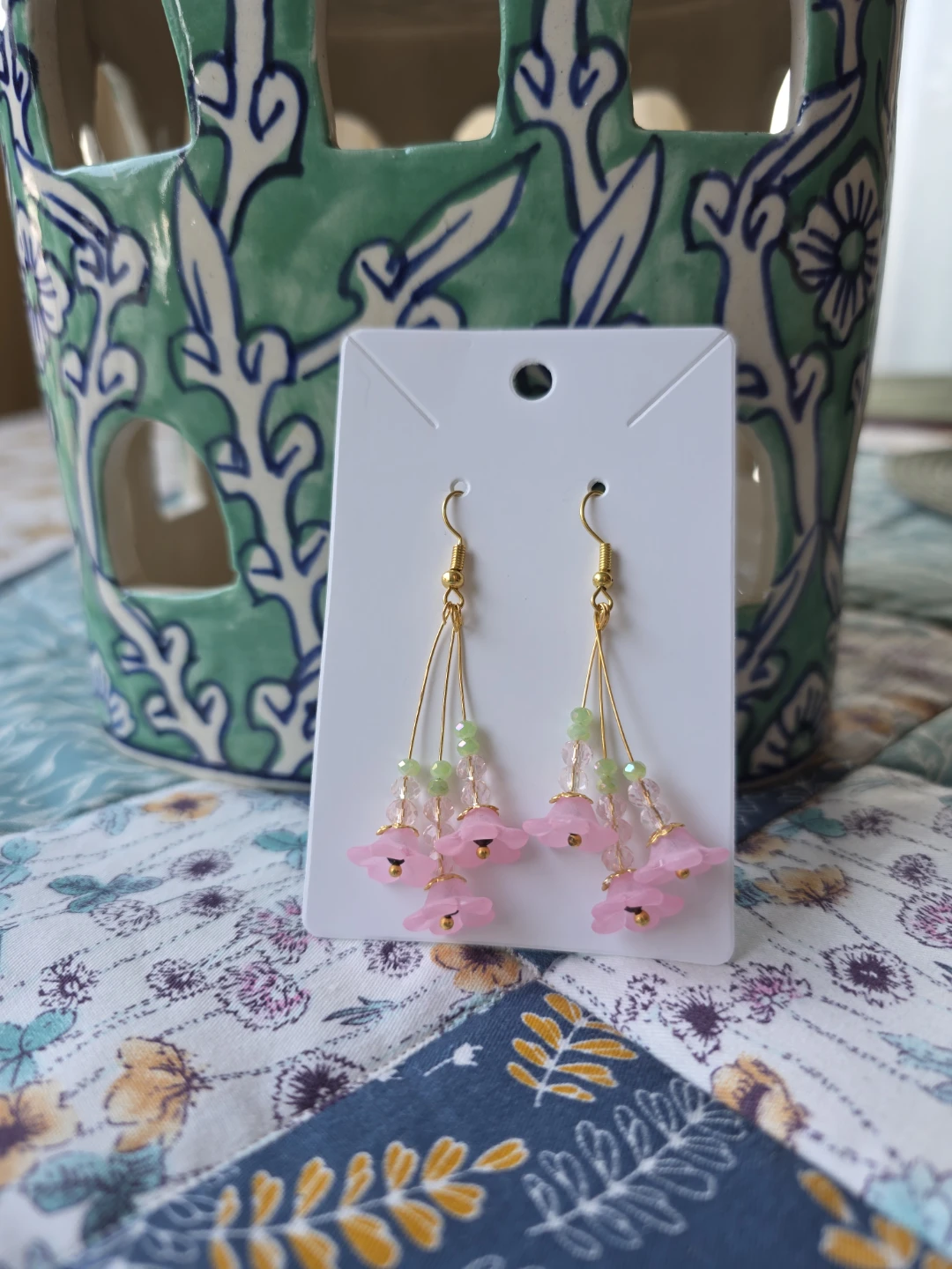 Pink Flower Dangle Earrings - photo 3