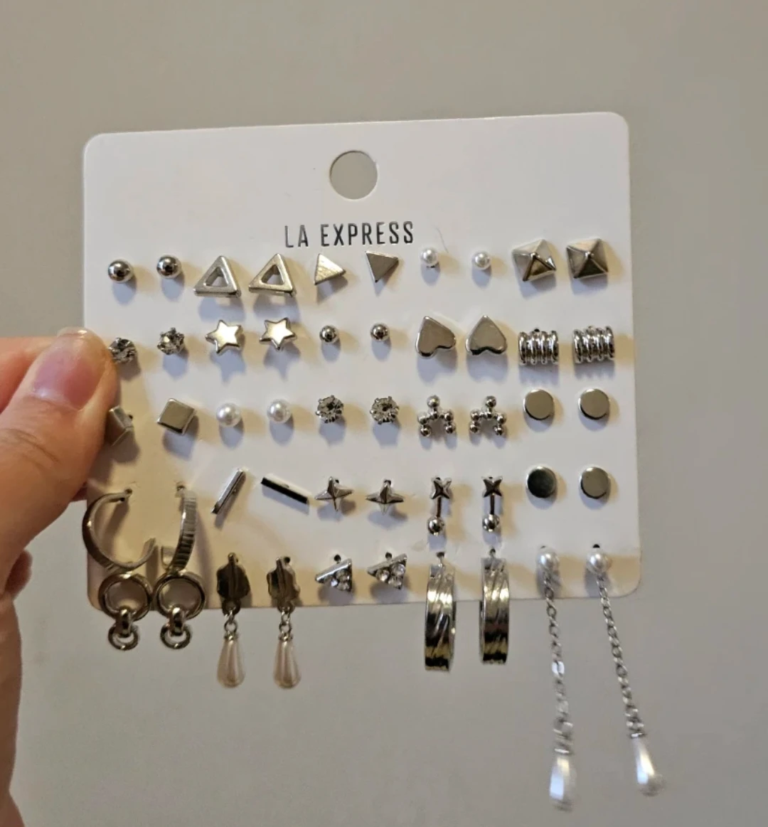 LA EXPRESS Set of 25 Assorted Silver Tone Earrings