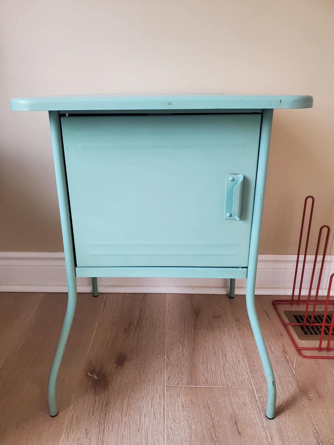 Aqua Metal Side Table with Cabinet