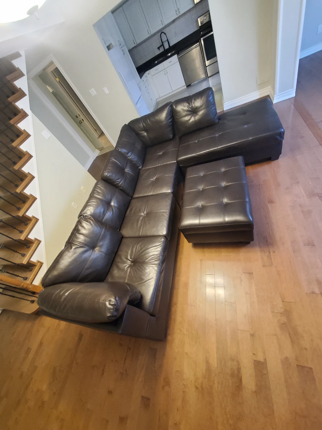 Brown Faux Leather Sectional Sofa with Ottoman - photo 3
