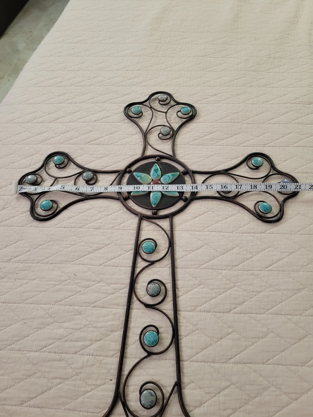 Western Style Metal Wall Cross with Turquoise Accents - photo 2