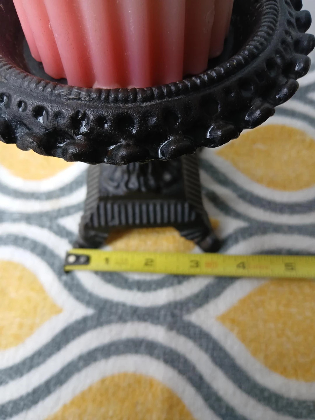 Ornate Cast Iron Candle Holder with Pink Candle. Pick up only. - photo 4