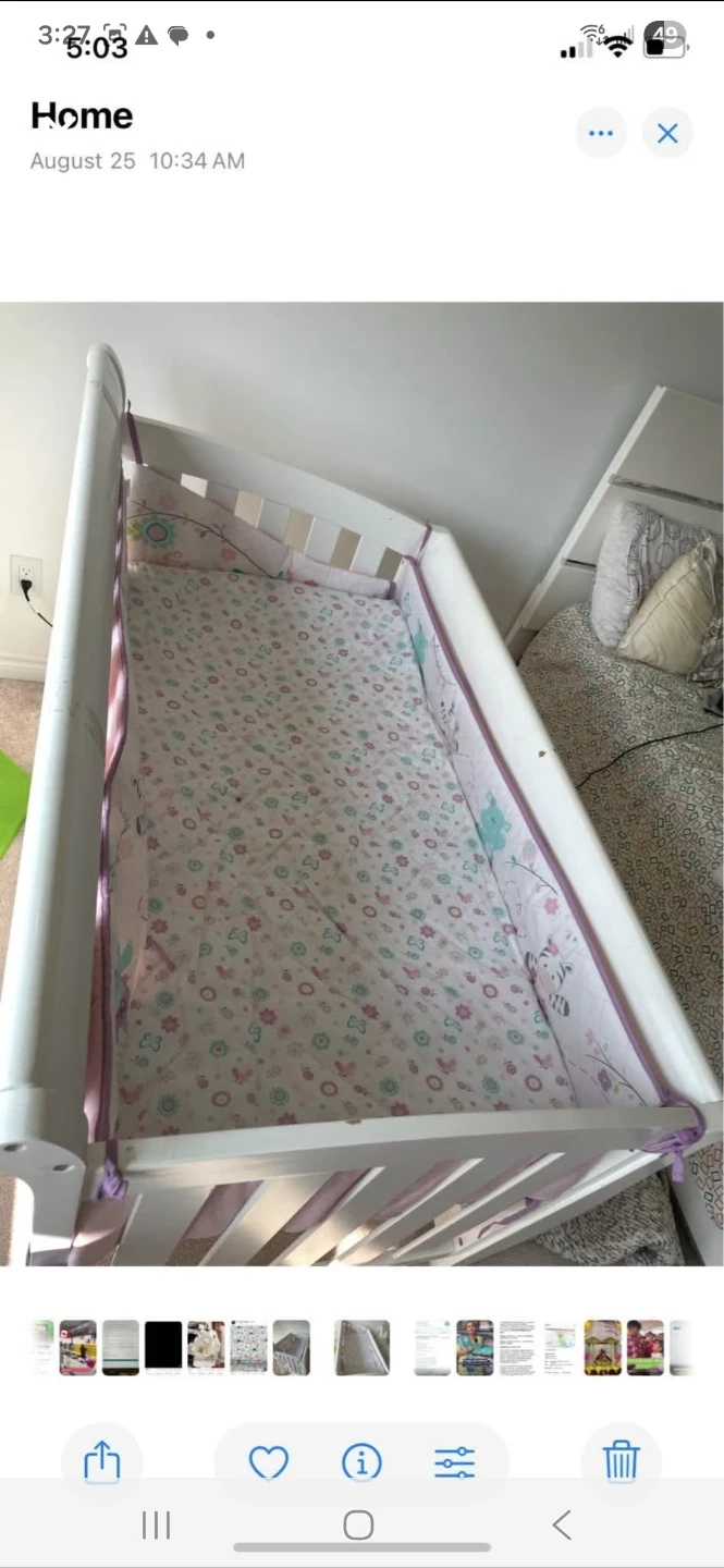 White Baby Crib with Pink and Blue Bedding - photo 2