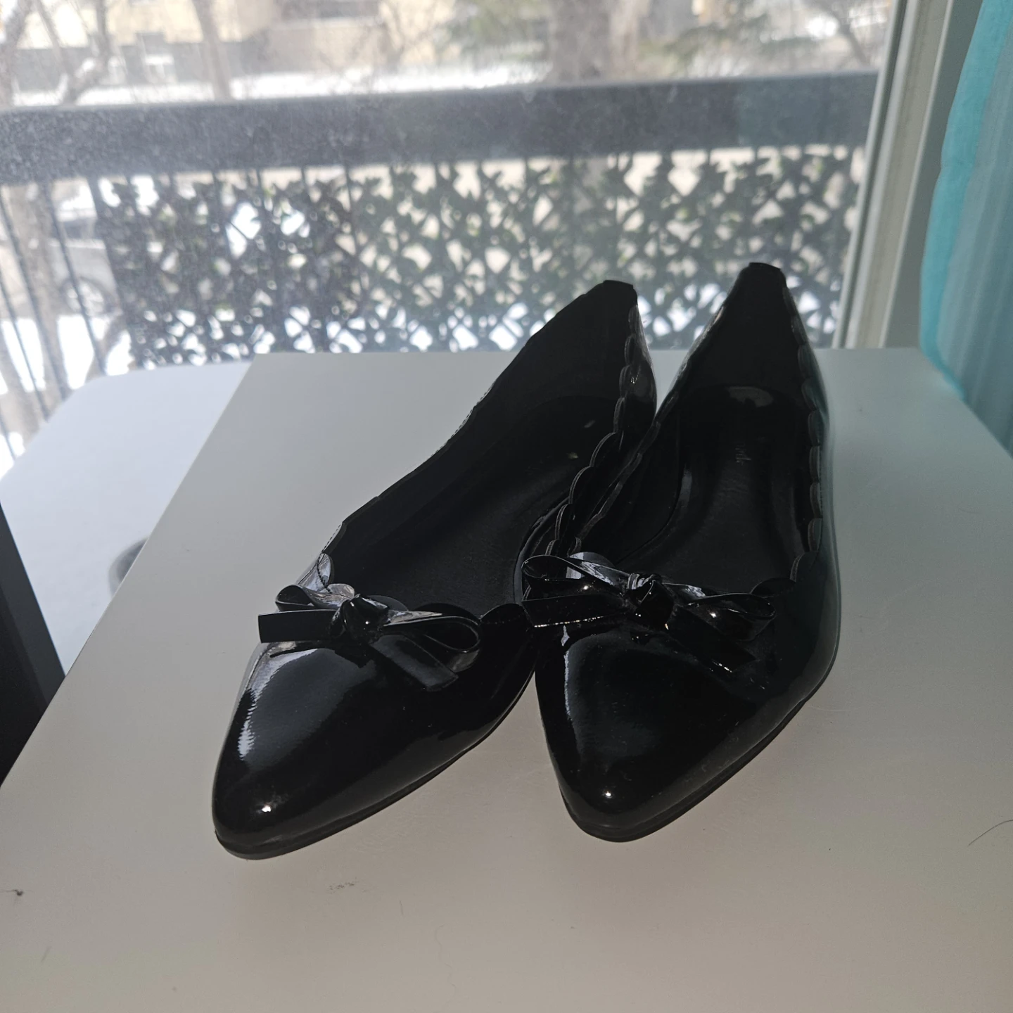 Black Patent Ballet Flats with Bows