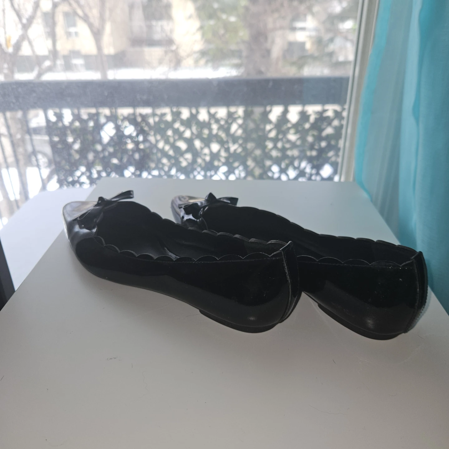 Black Patent Ballet Flats with Bows - photo 2
