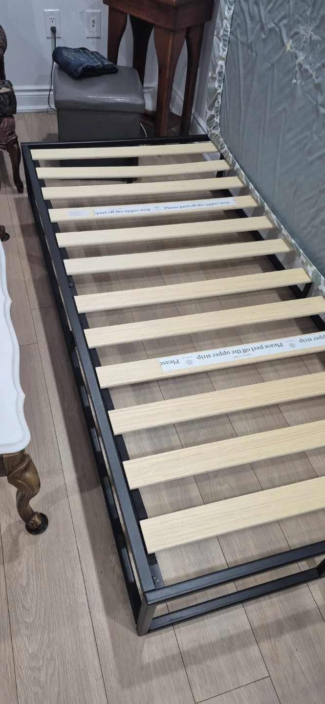 Twin Metal Bed Frame with Wood Slats