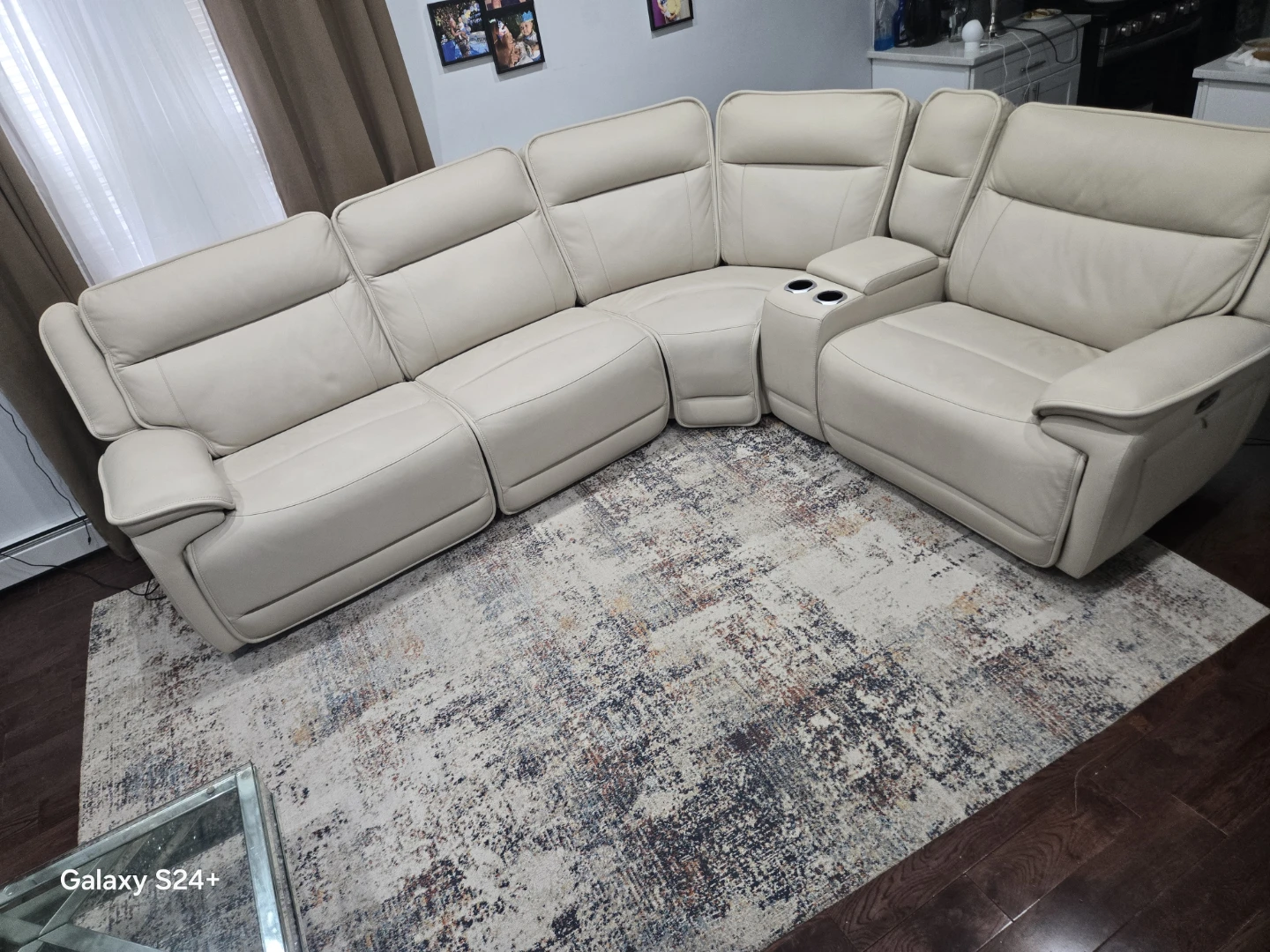 Cream Leather Sectional Sofa with Recliners