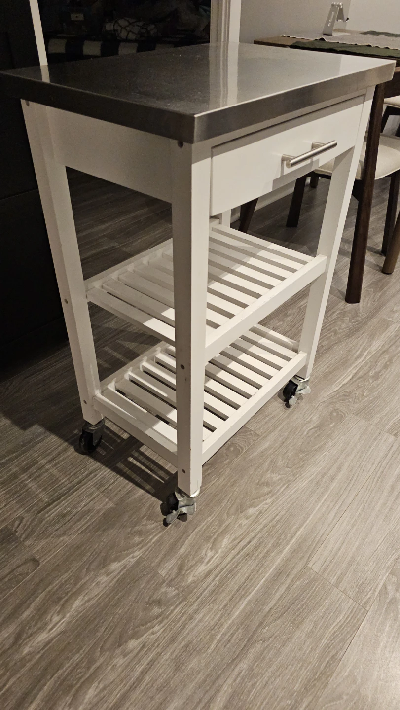 White Kitchen Cart with Stainless Steel Top - photo 3