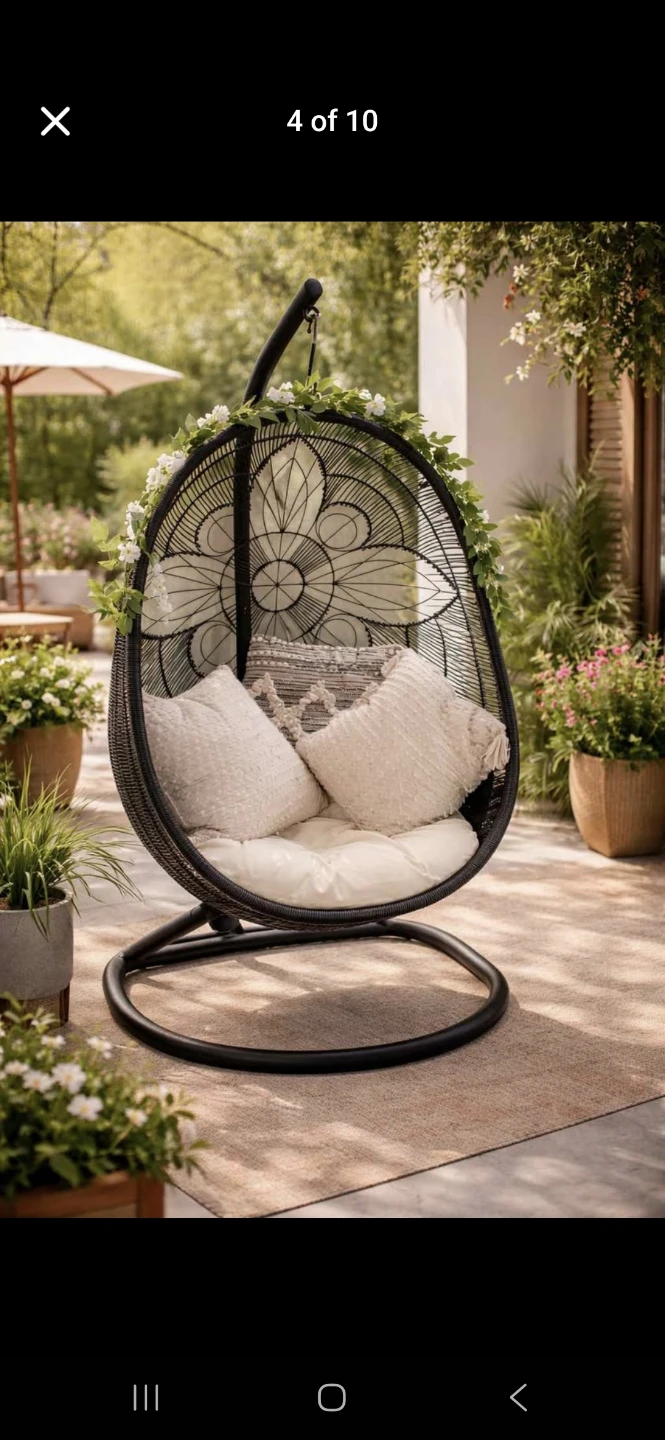Black Wicker Hanging Egg Chair with Cushions