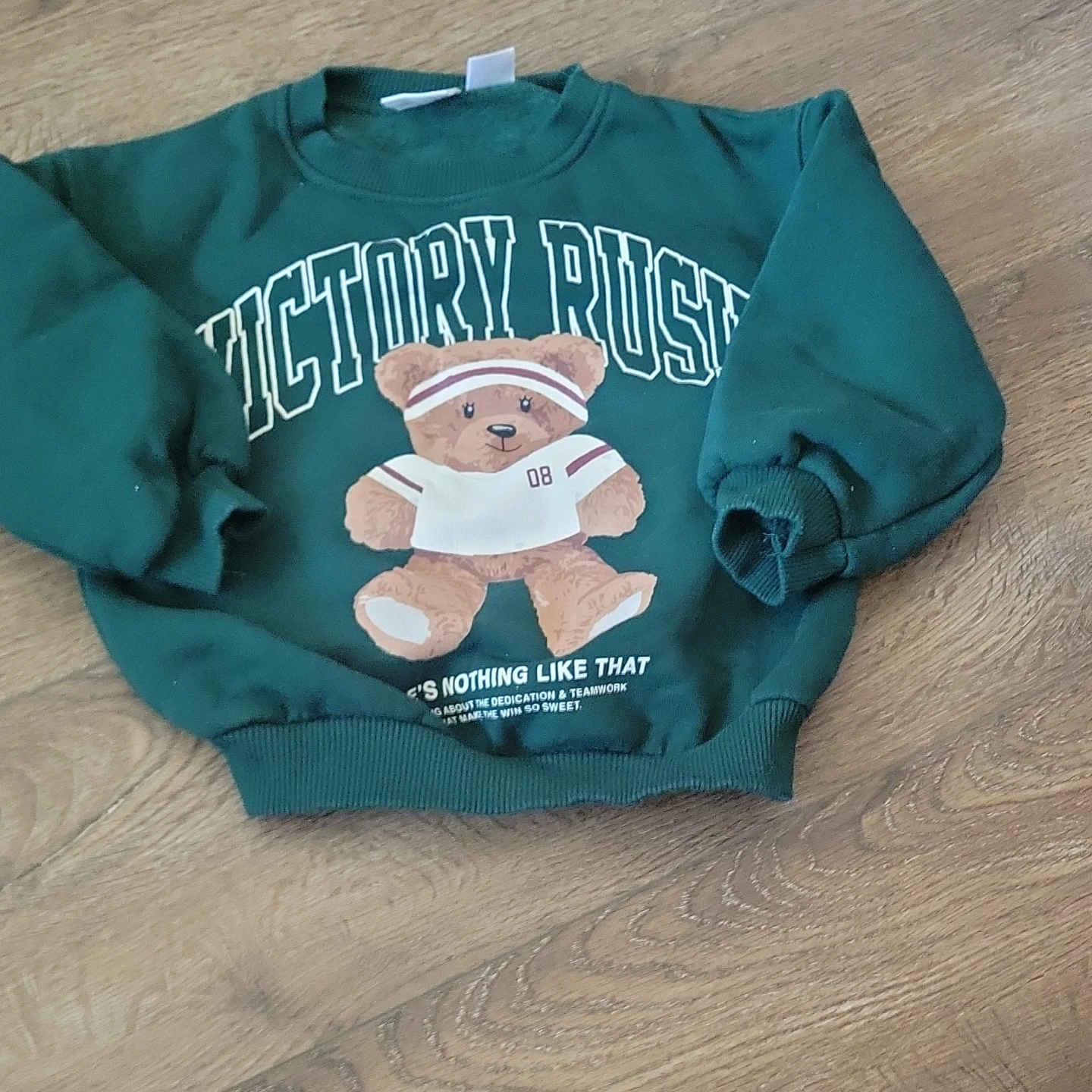Zara Kids Green Teddy Bear "Victory Rush" Sweatshirt Size 4