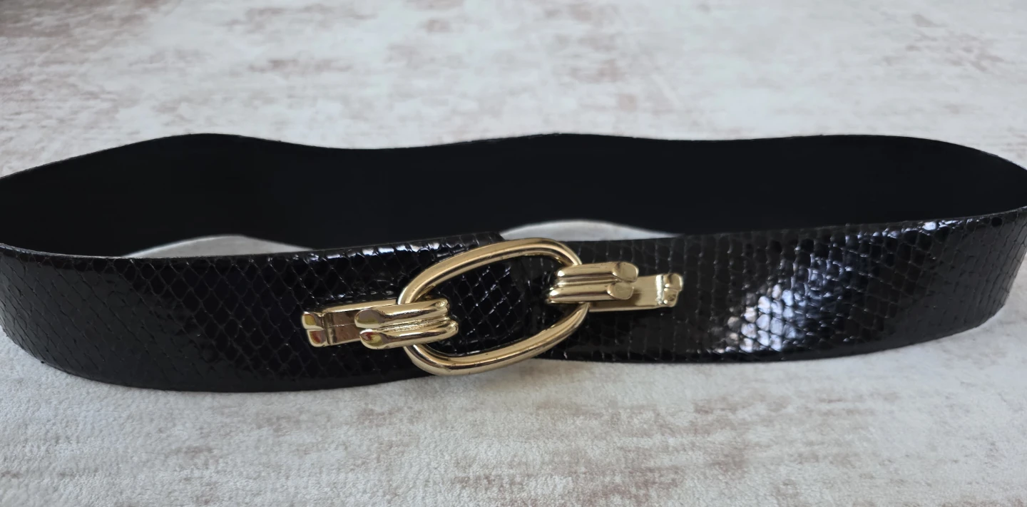 Banana Republic Black Faux Snakeskin Belt with Gold Buckle - photo 2