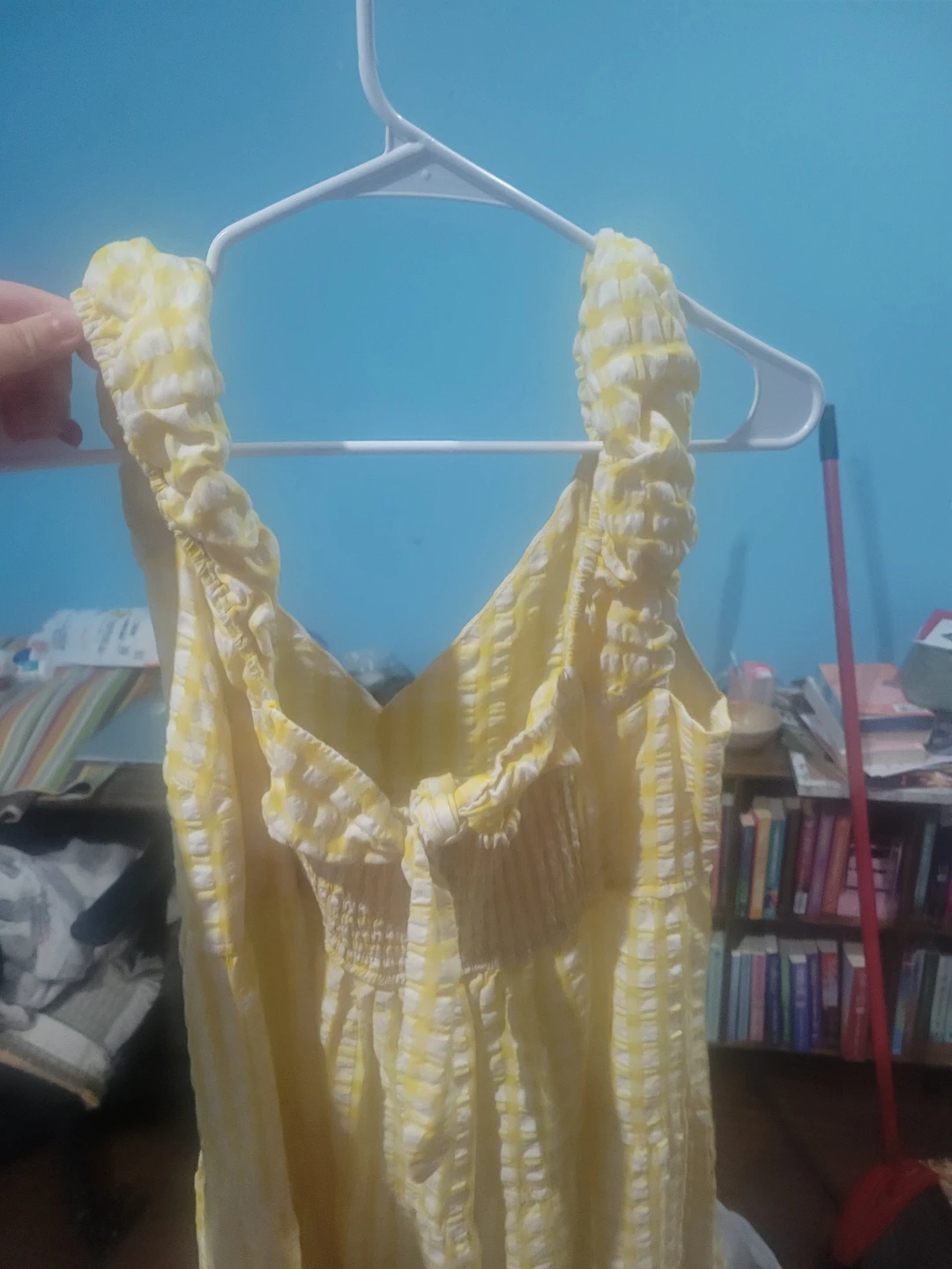 Old Navy Yellow Gingham Smocked Midi Dress Size L - photo 4