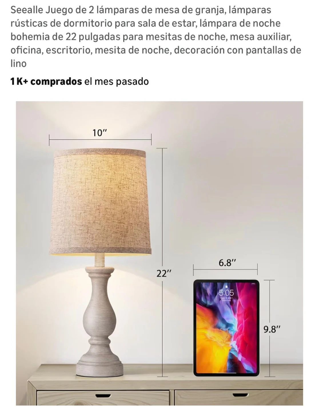 Rustic Table Lamp with Linen Shade - photo 4