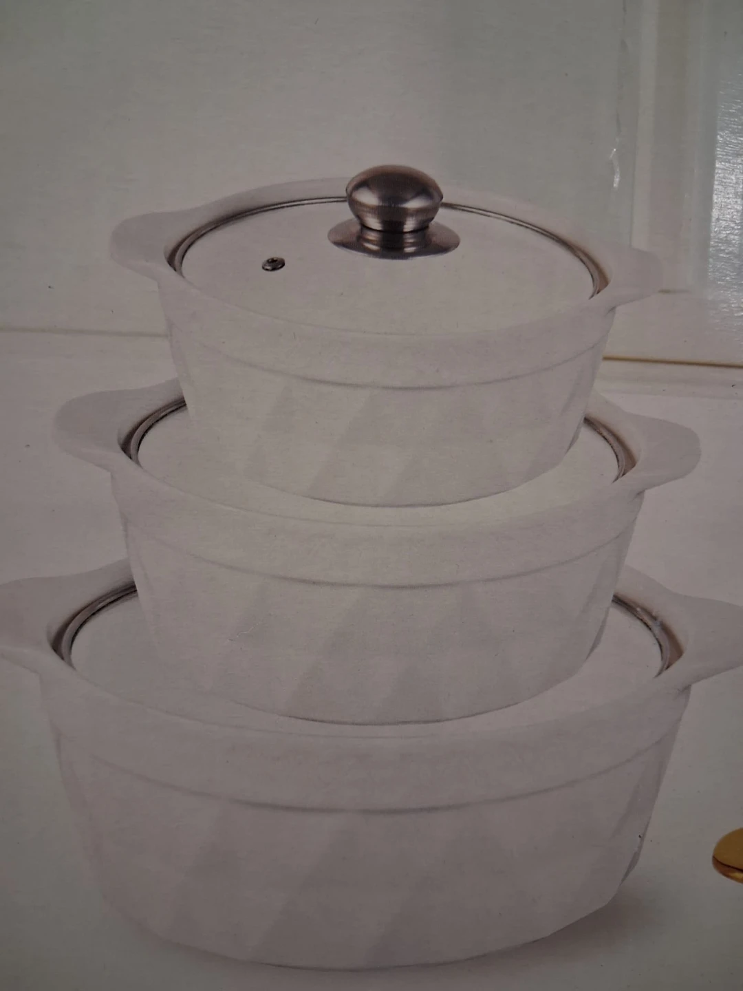 Set of 3 White Serving Casserole Dishes with Lids - photo 2