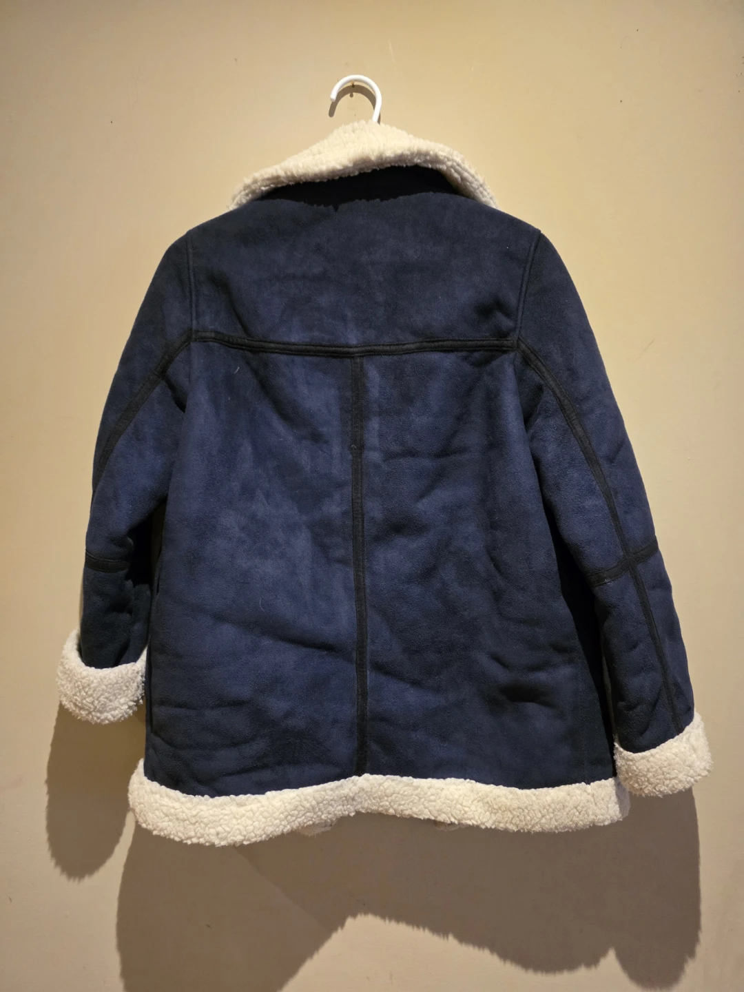 Blue Faux Suede Sherpa Lined Aviator Jacket - photo 2