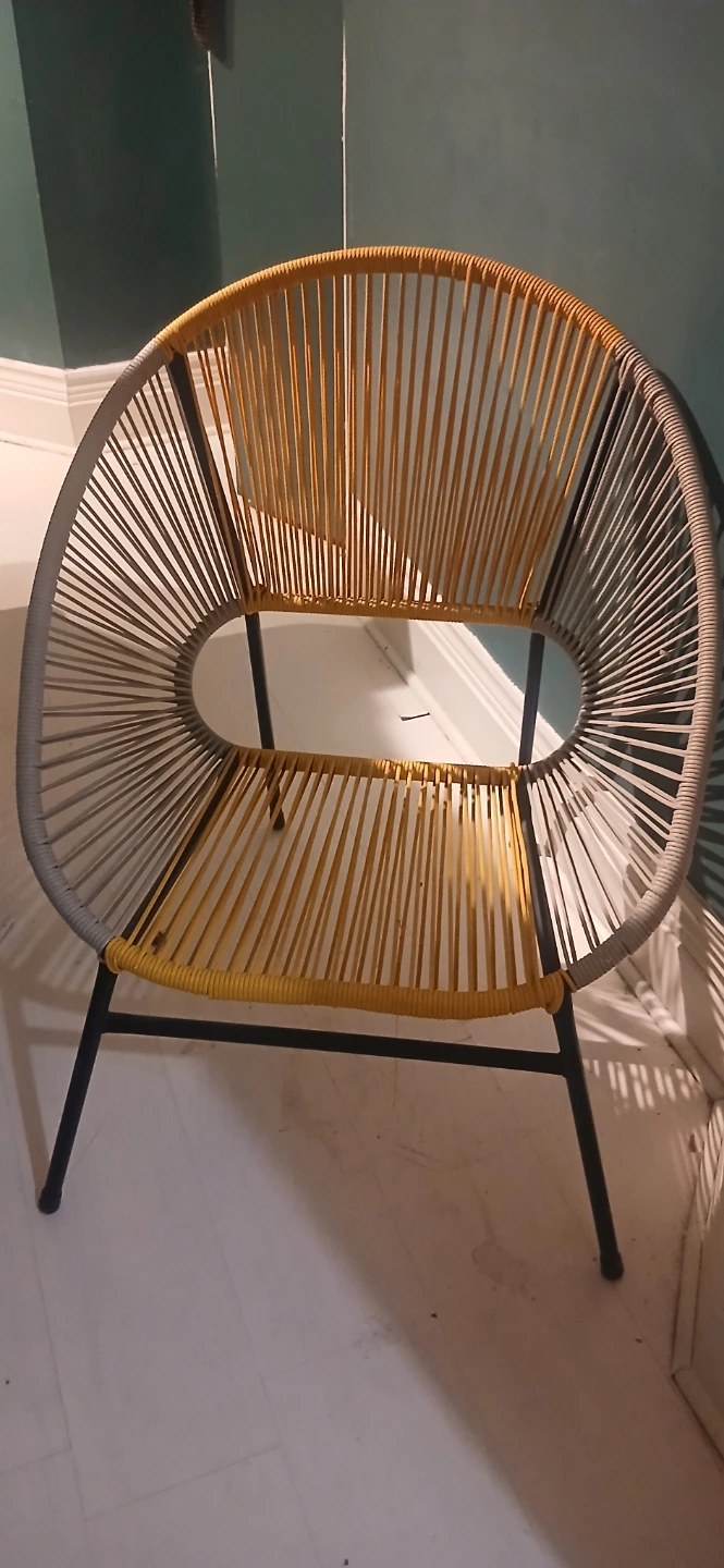Two yellow and grey Acapulco Chairs