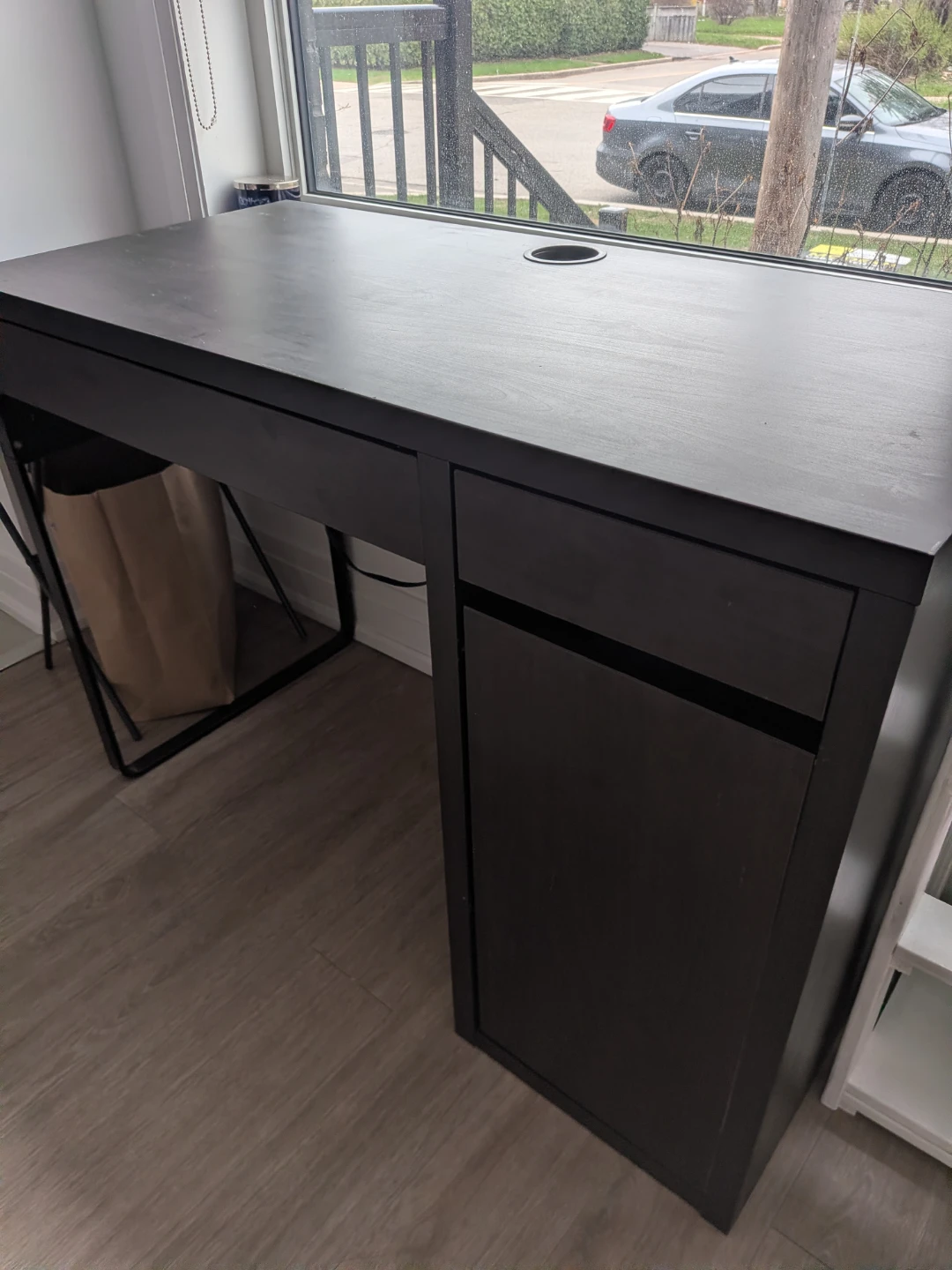 Black Desk with Drawer and Cable Management Hole