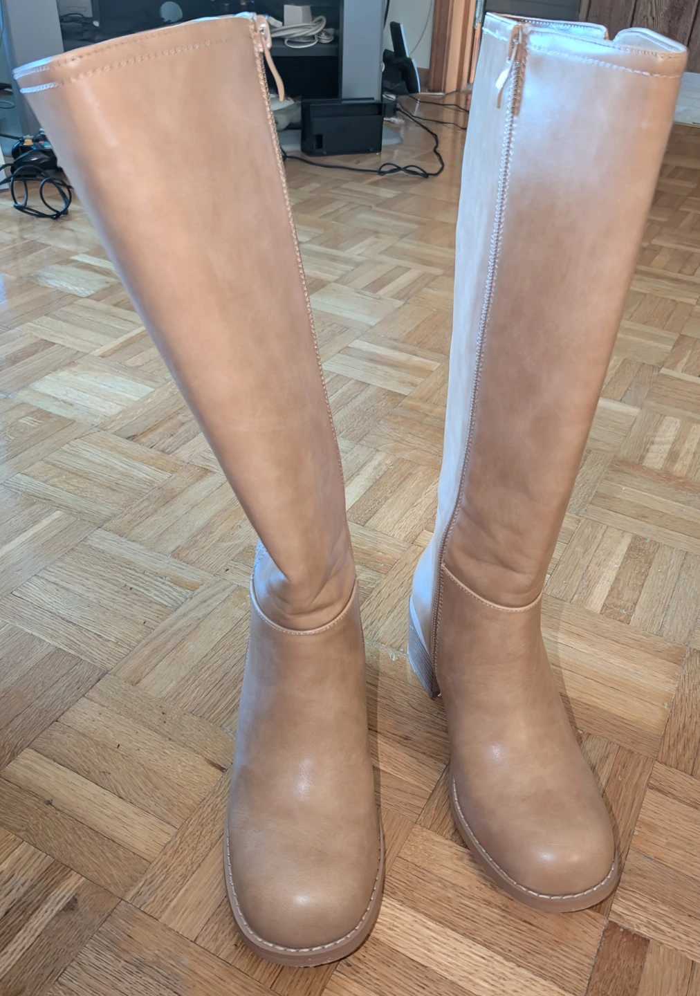 Tan Faux Leather Knee-High Boots