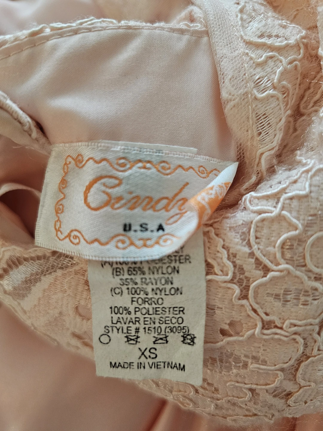 Cindy USA Peach Lace & Satin Prom Dress XS - photo 5