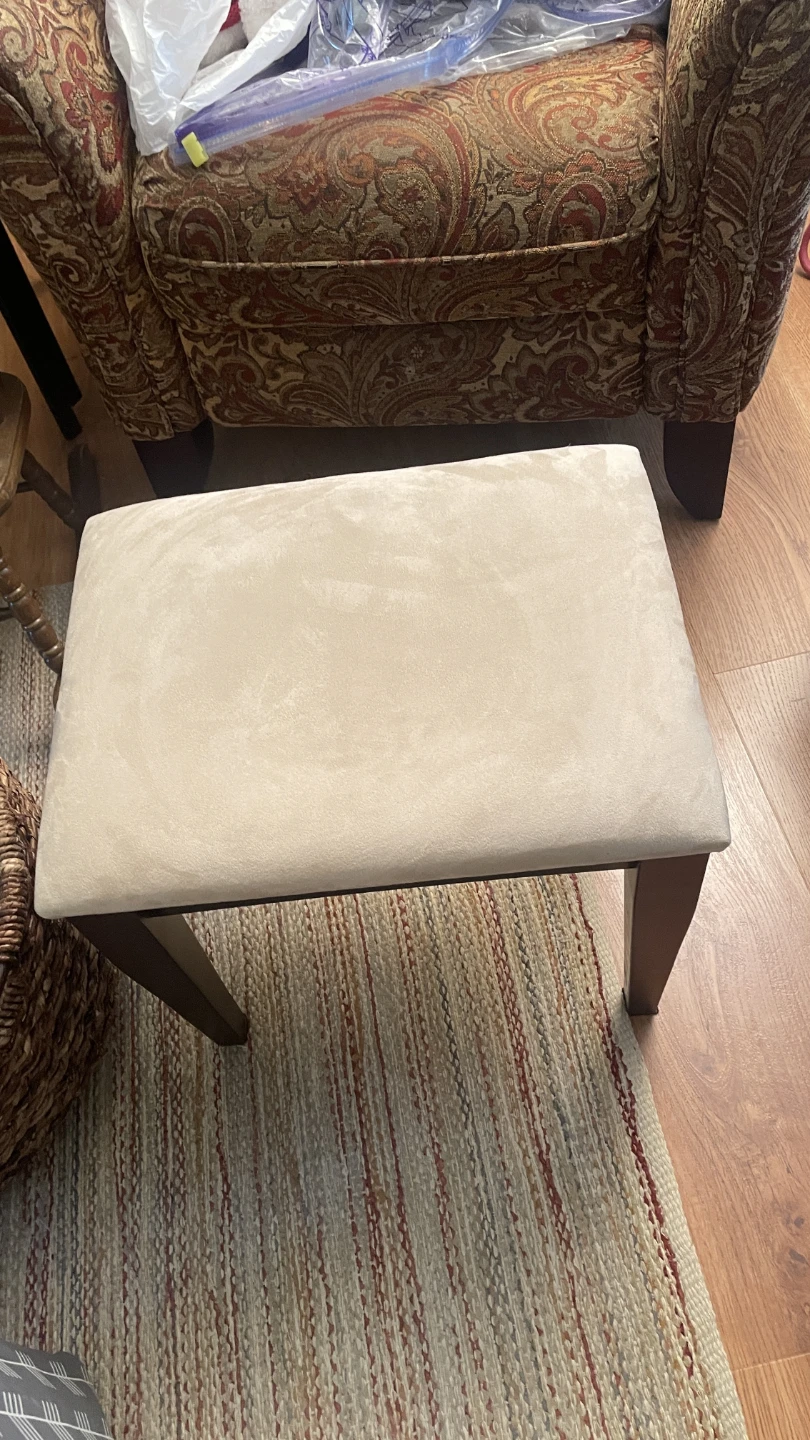 Suede and Wood Bench
