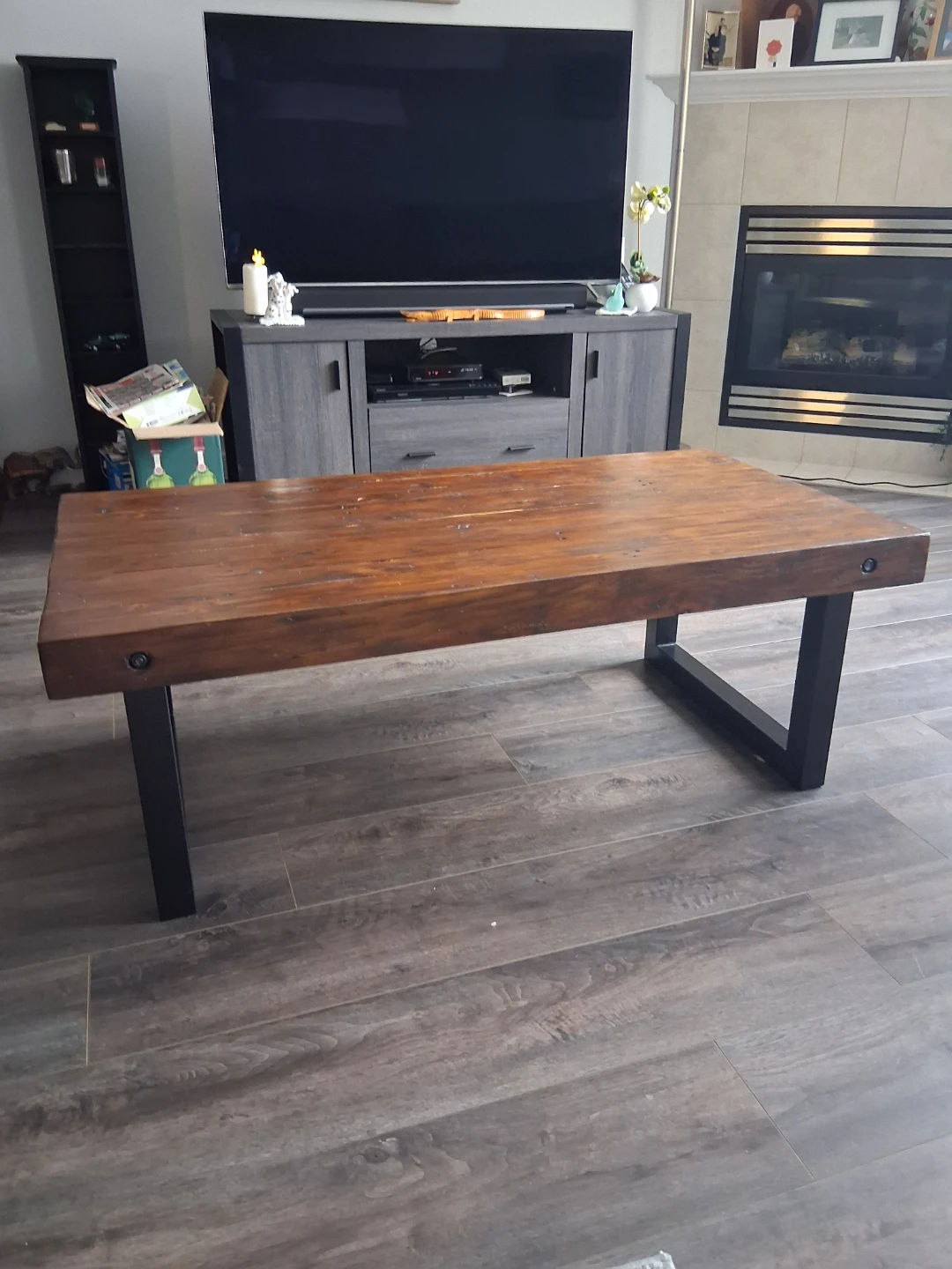 Rustic Wood Coffee Table with Black Metal Legs