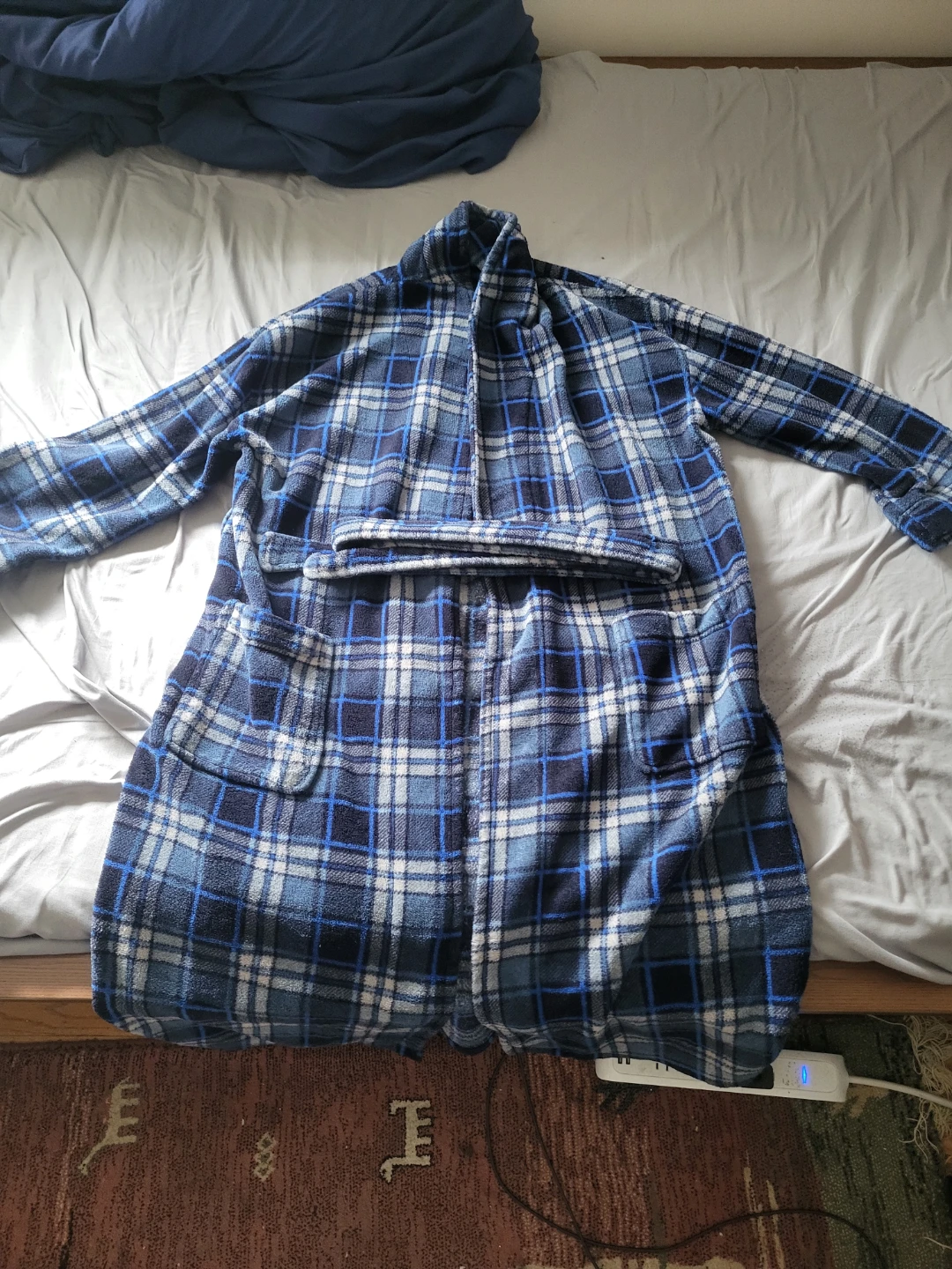 Blue Plaid Fleece Bathrobe