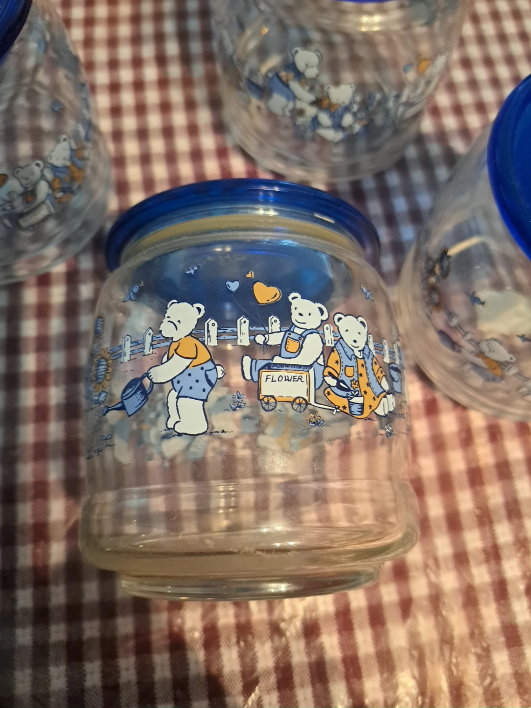 Set of 4 Bear-Themed Glass Jars with Blue Lids - photo 2