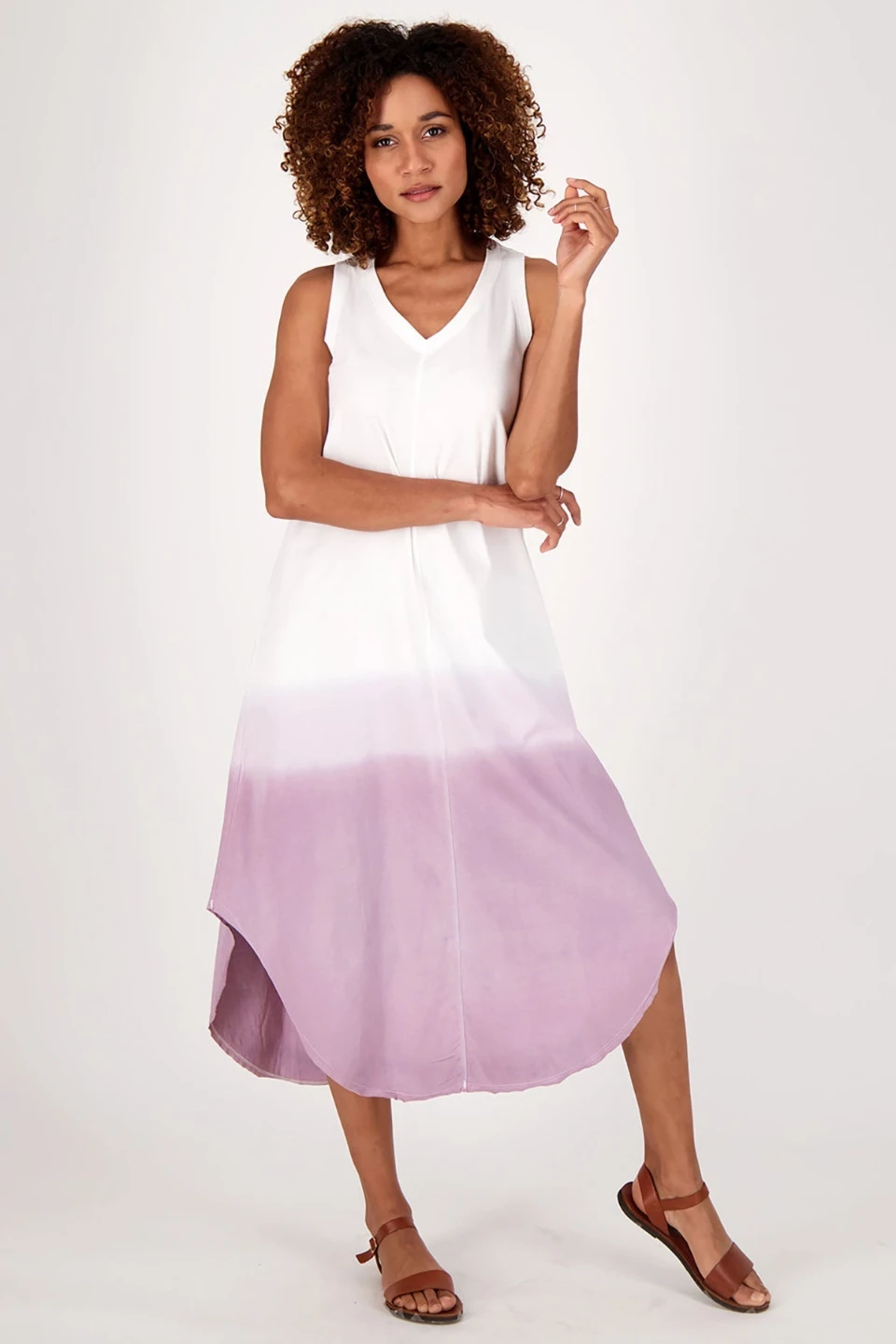 Women's Sleeveless Ombre Cotton Midi Dress - White/Lilac