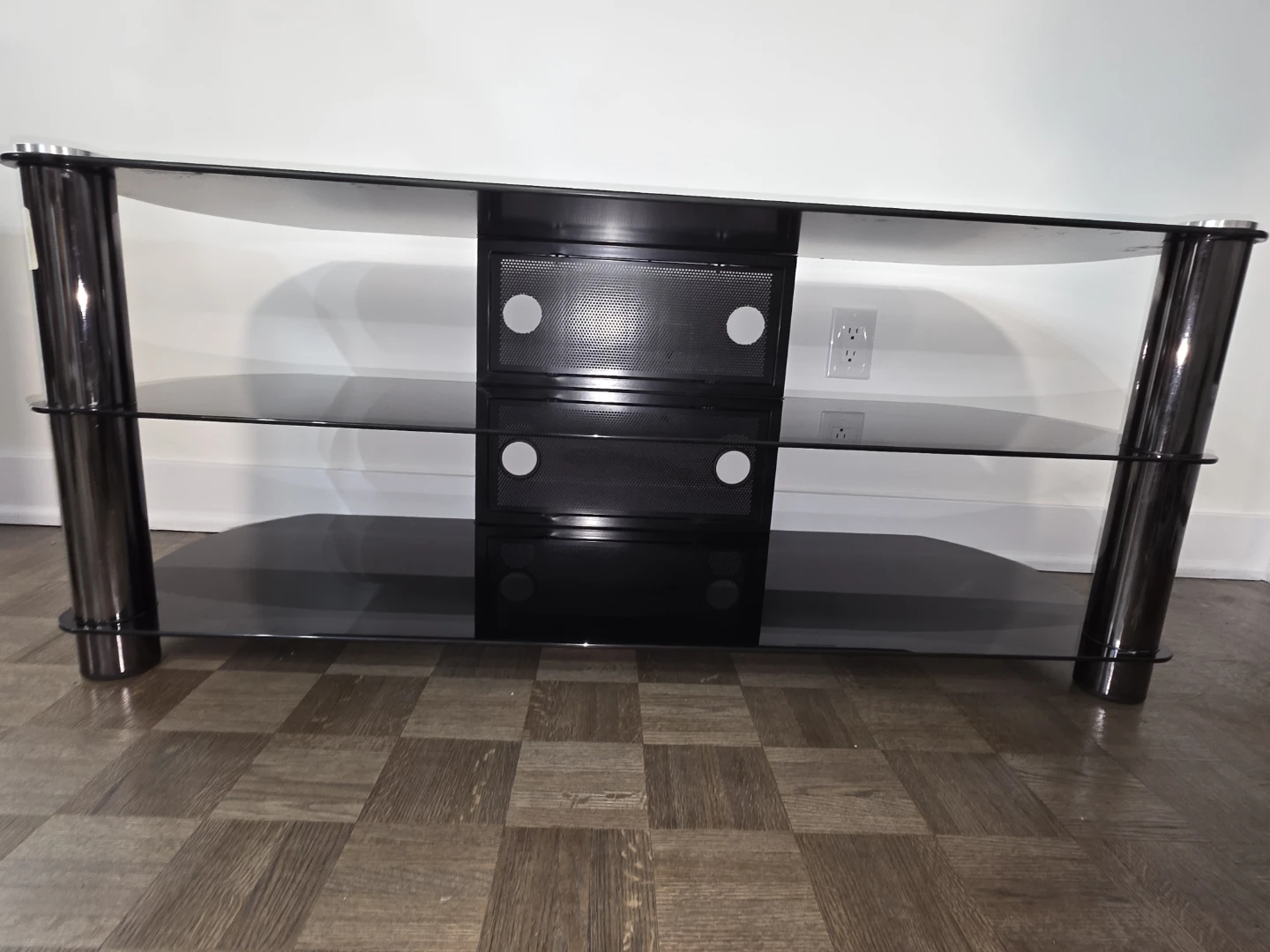Black TV Stand w/ Glass Surface and Silver Metal Stand - photo 2