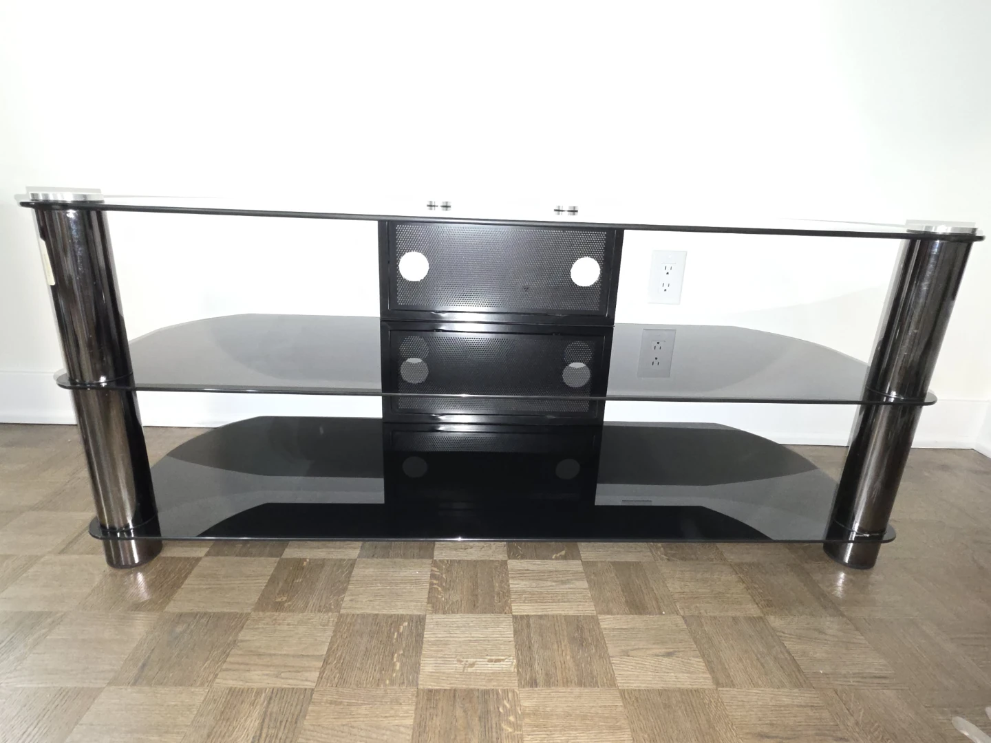 Black TV Stand w/ Glass Surface and Silver Metal Stand - photo 3