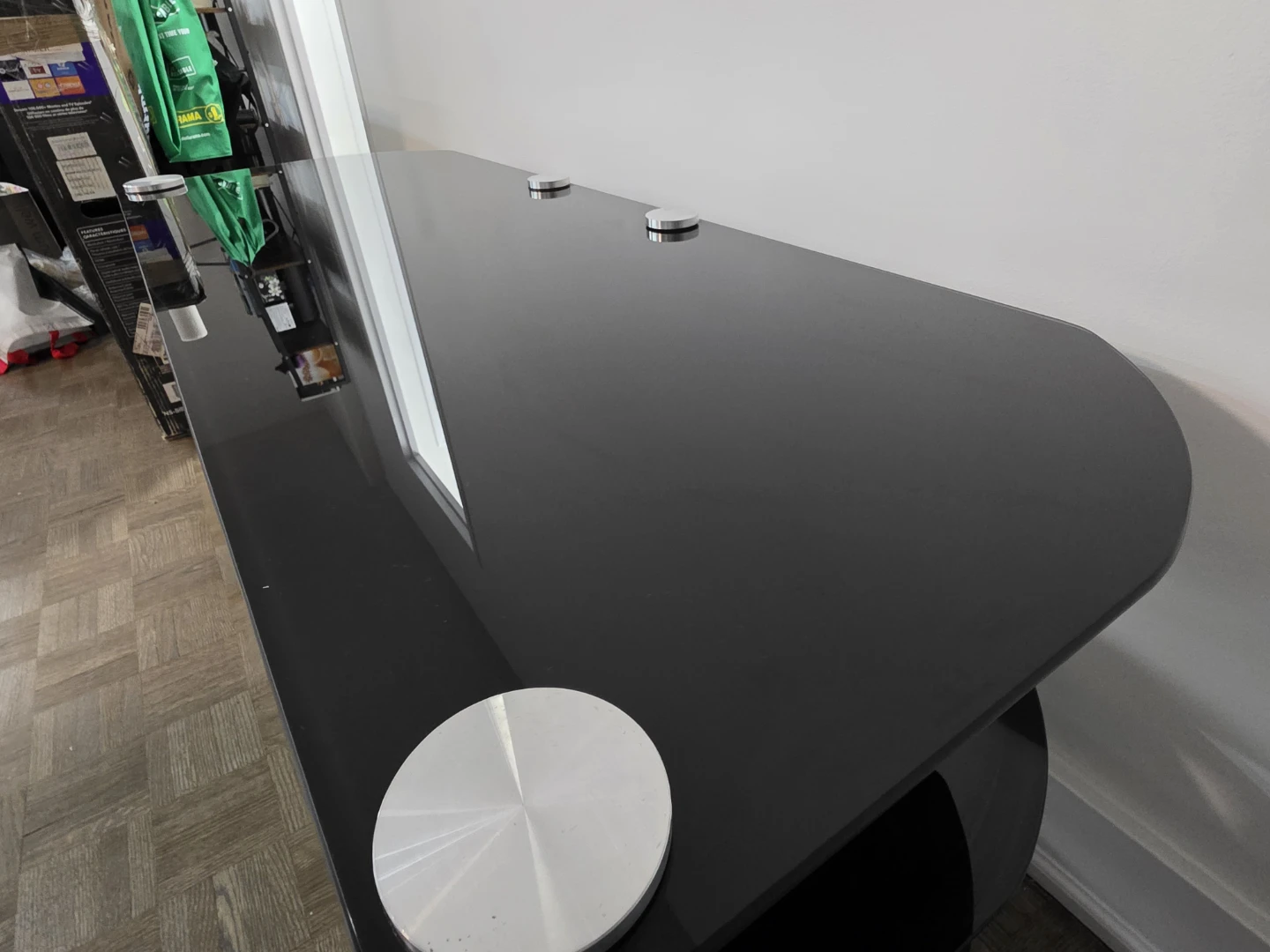 Black TV Stand w/ Glass Surface and Silver Metal Stand - photo 4