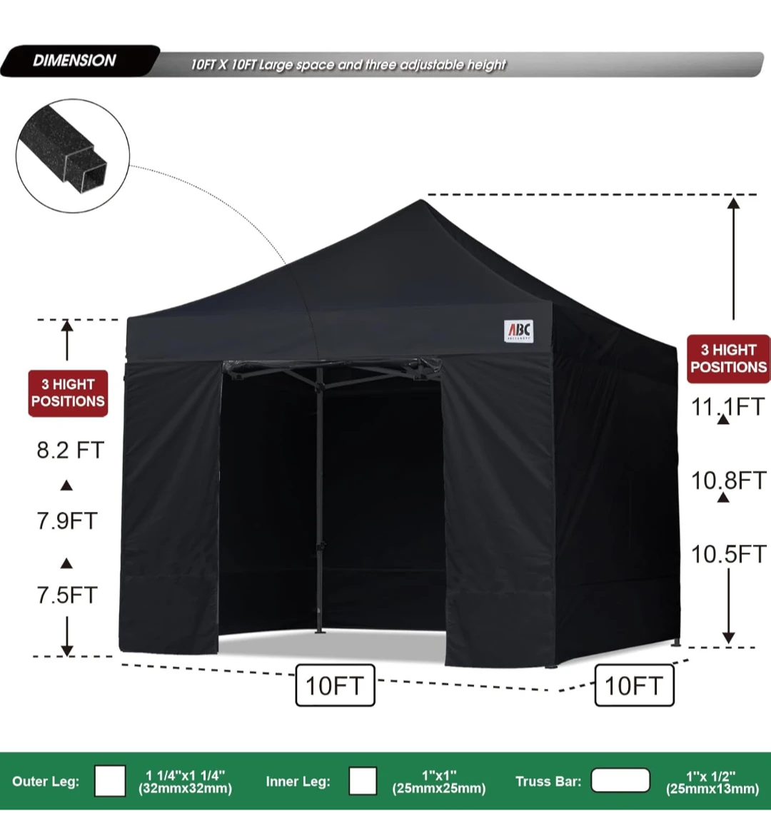 ABC Canopy 10x10 Tent with Roller Bag - photo 3