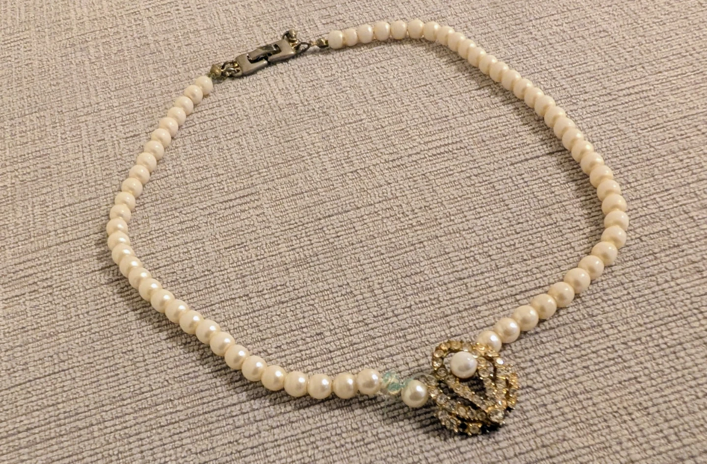 Faux Pearl Necklace with Rhinestone Clasp - photo 2